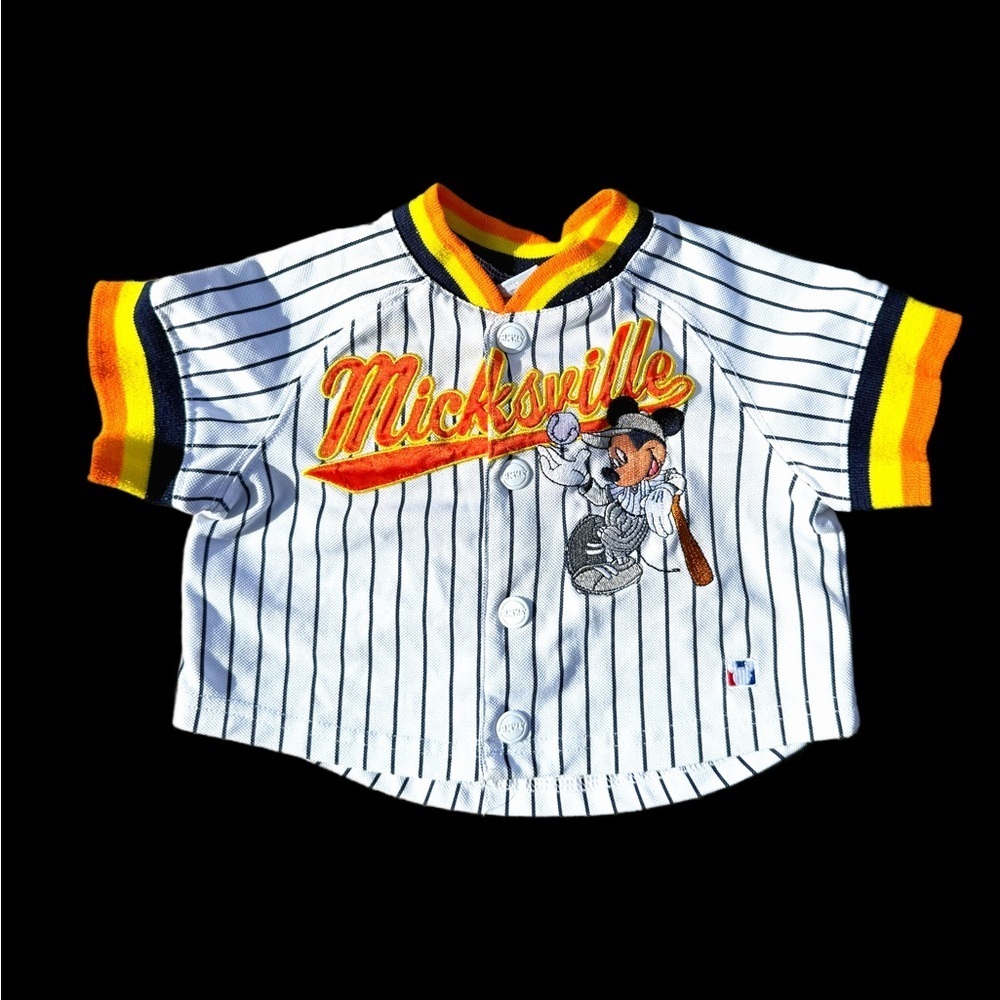 Disney Kids Striped Baseball Shirt - White and Yellow Mickey Mouse